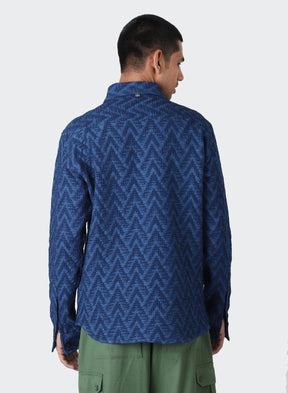 KARDO DESIGN Alok Jacquard Weave Long Sleeve Shirt - Navy