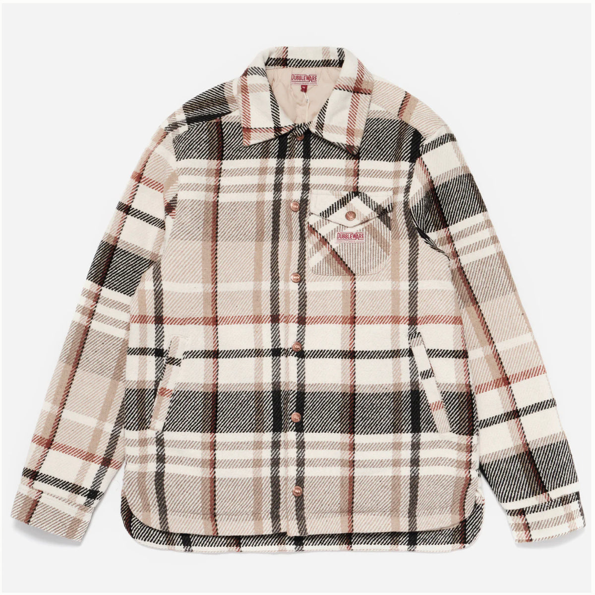 DUBBLEWARE Quilted Flannel Shirt - Beige/Navy/Red Check
