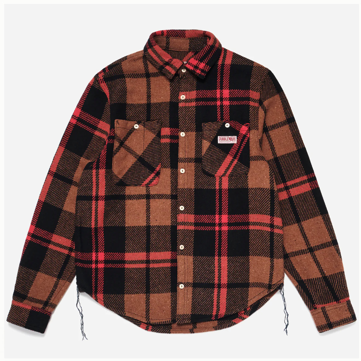 DUBBLEWARE Barrington Flannel Shirt - Brown/Navy/Red Check