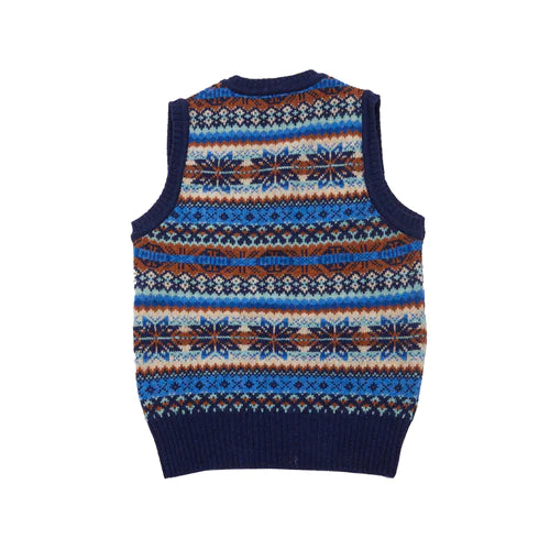 HARLEY OF SCOTLAND M4522/IV Fairisle Knitted Vest - Starnight Blue (Excluded From ALL Discount Codes)