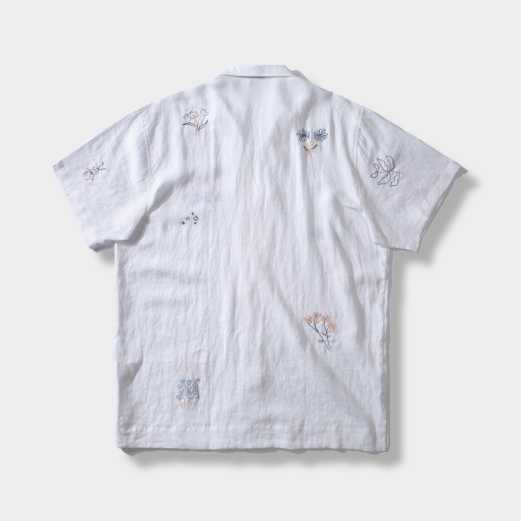 Edmmond Studios Grass Shirt Embroidered Linen S/S Shirt