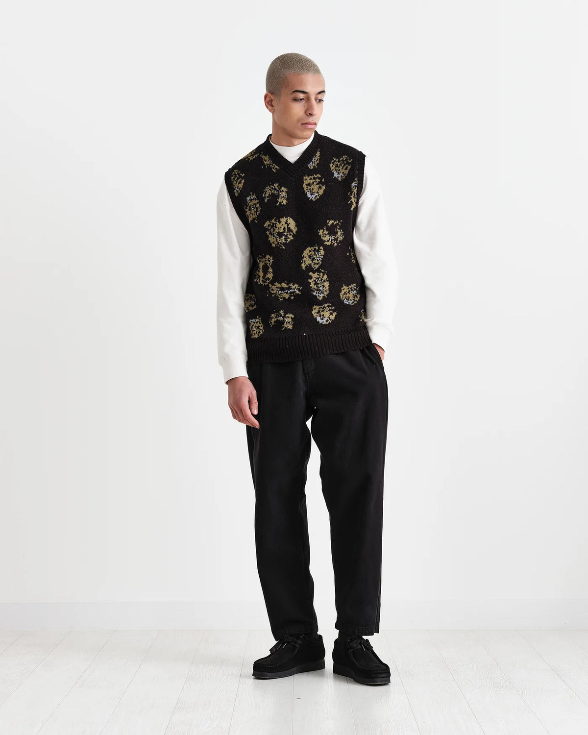 Wax London Wes Knitted Vest Black Garden , Knitwear, Wax London, Working Title
