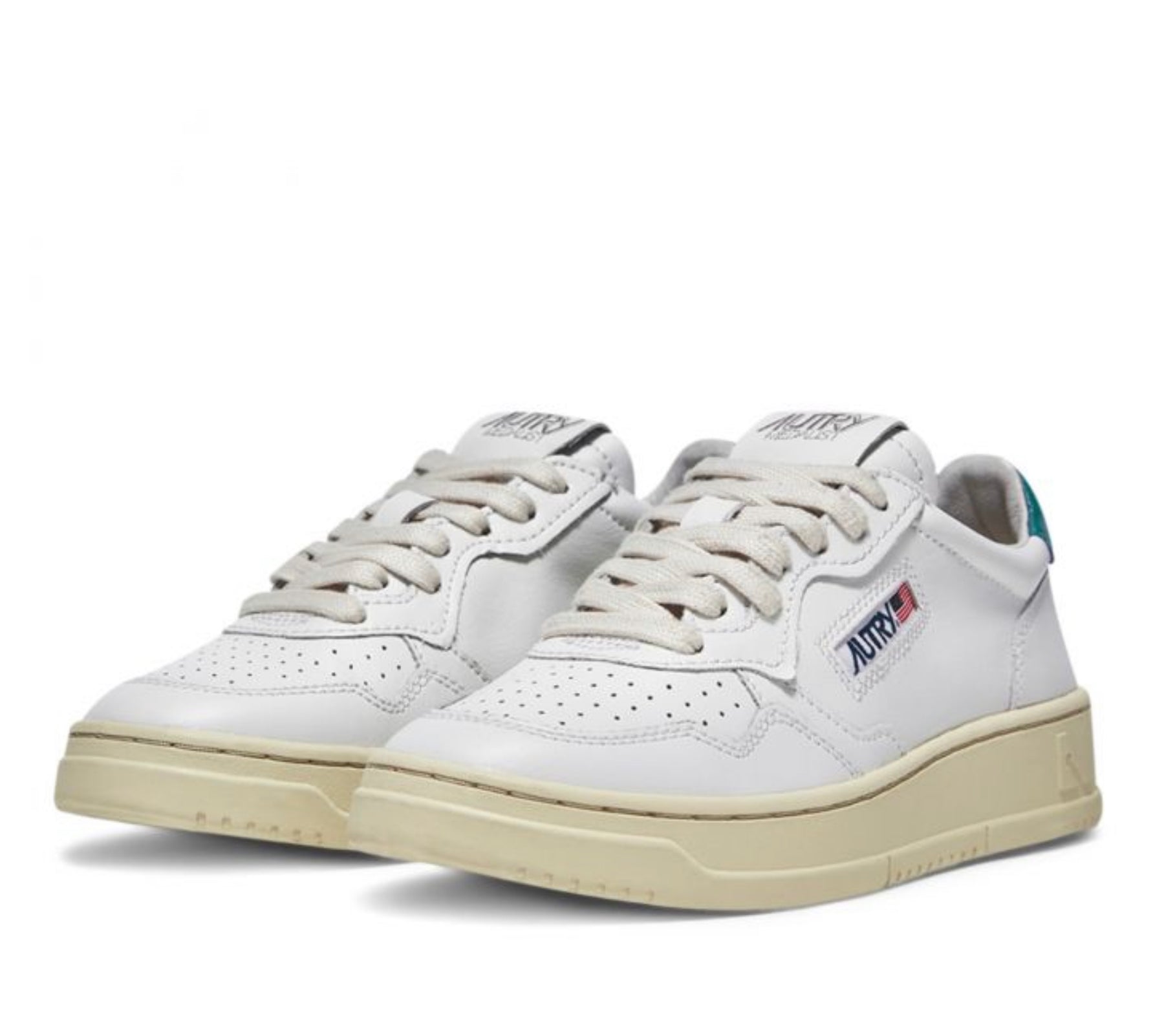 Autry Action Shoes Low Man Leather - White & Petrol (Excluded from discount) , Trainers, Autry, Working Title