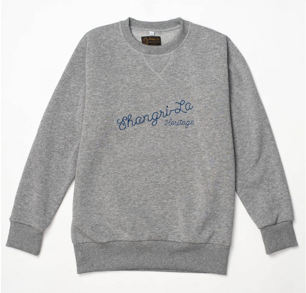 Shangri La Heritage Basic Sweatshirt With Chainstitch Logo - Grey , Sweatshirt, Shangri-La, Working Title