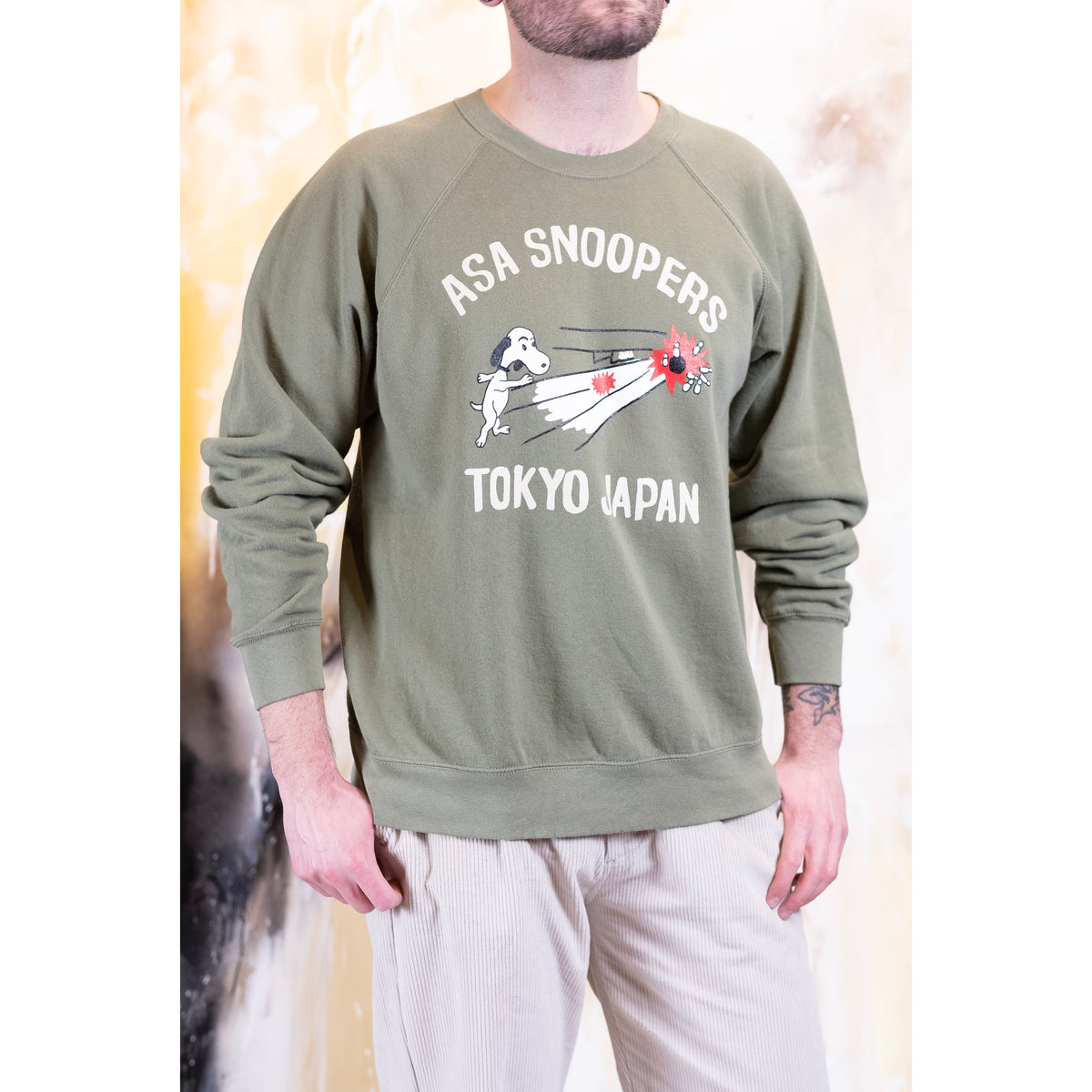 Wild Donkey Company Vintage Style Sweatshirt - Snoopy Snoopers Bowling (Khaki)