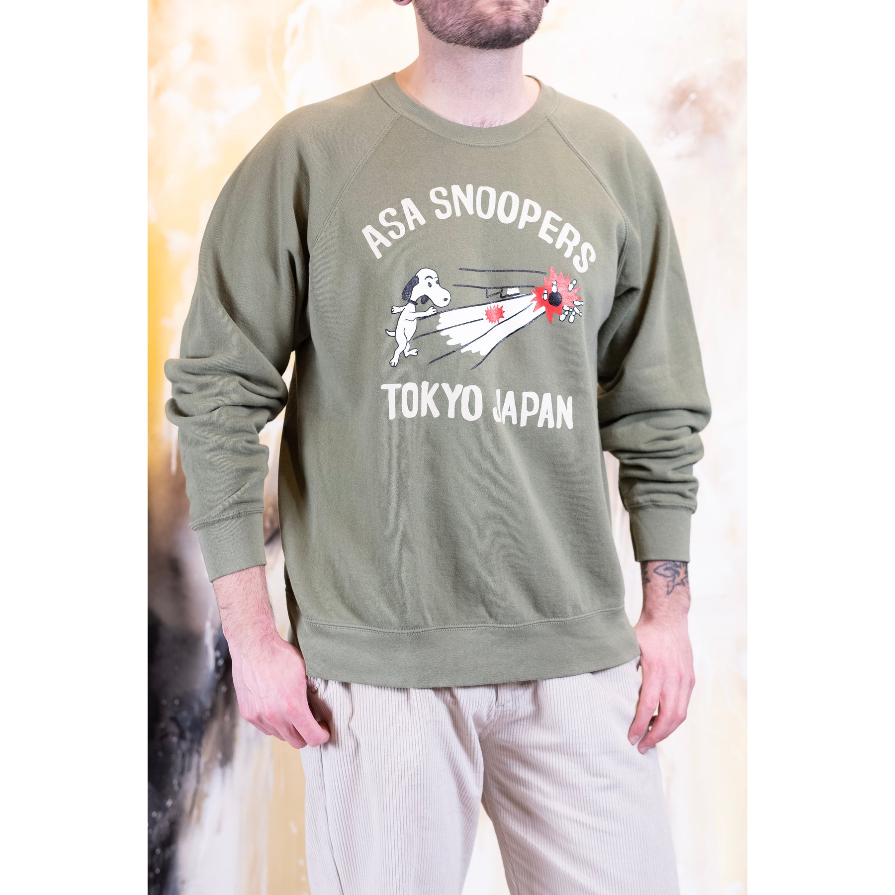 Wild Donkey Company Vintage Style Sweatshirt - Snoopy Snoopers Bowling (Khaki)